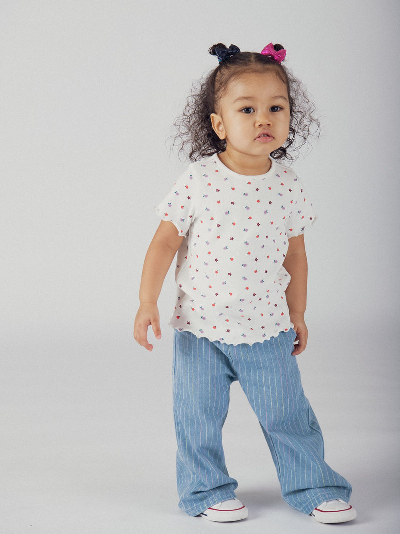 T-shirt branca de mangas curtas com estampado floral integral para meninas bebés