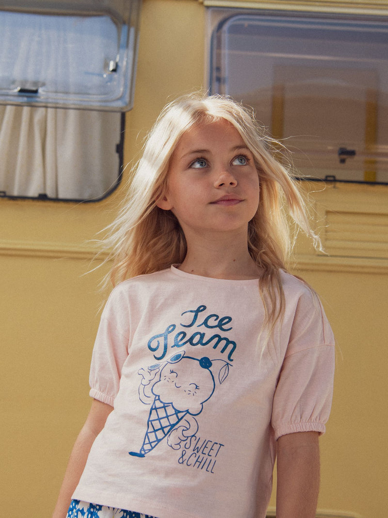 T-shirt rosa com animação de gelo para meninas
