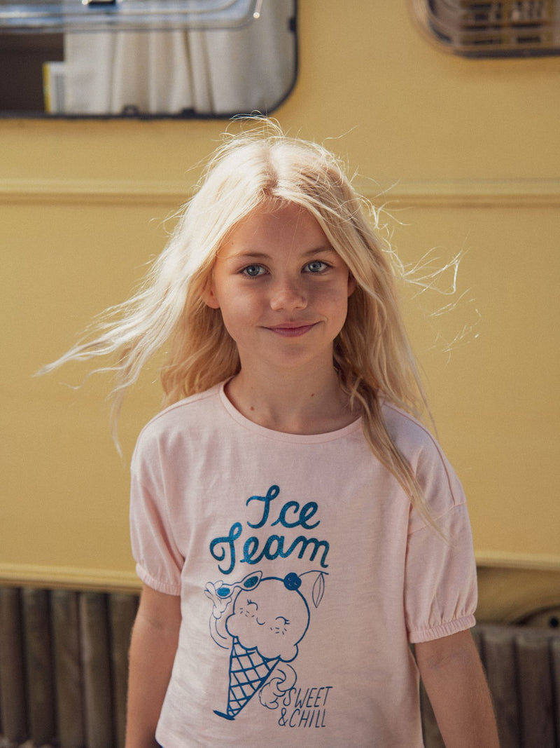 T-shirt rosa com animação de gelo para meninas