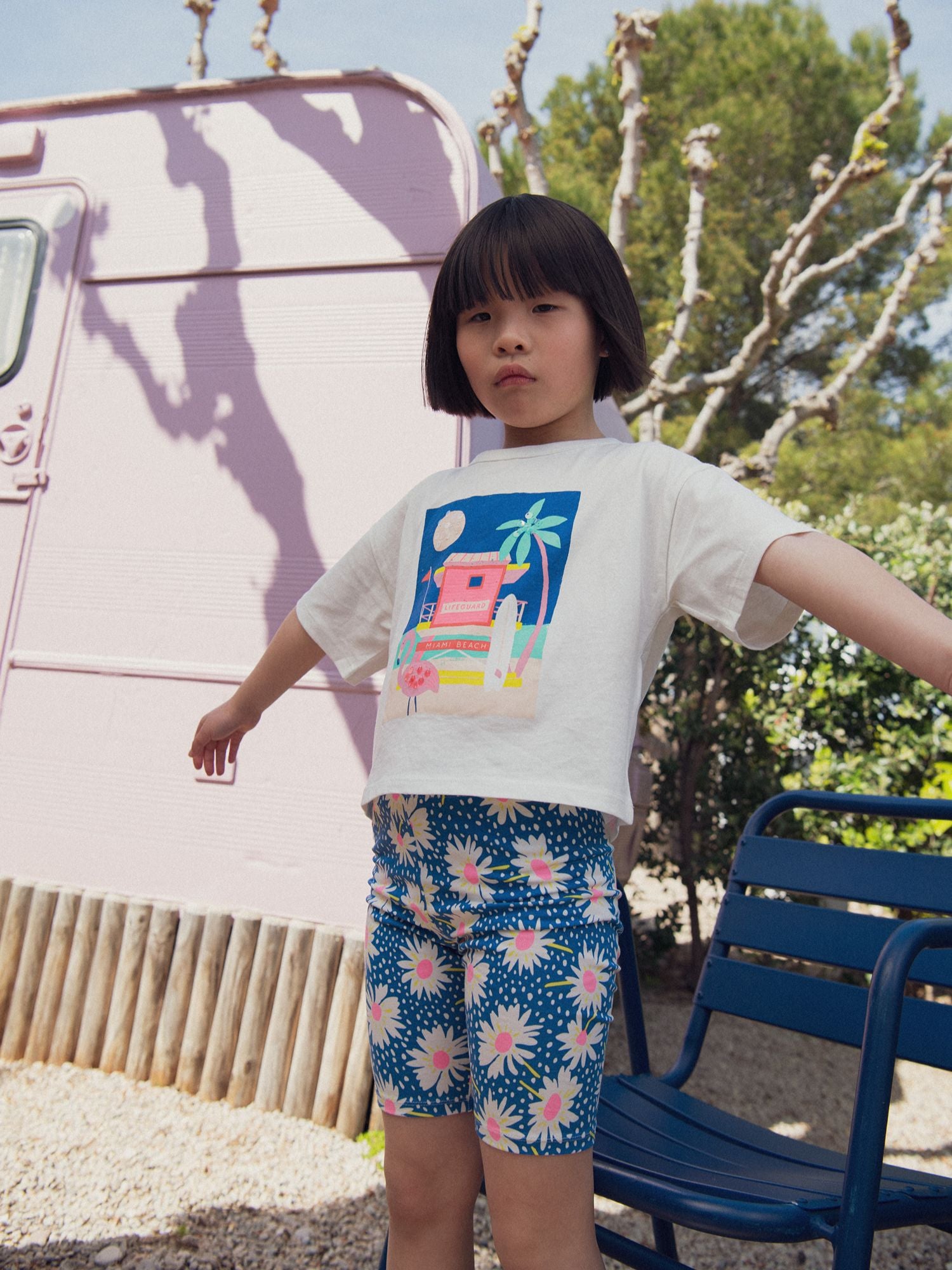 Calções Azuis com Flores para Meninas