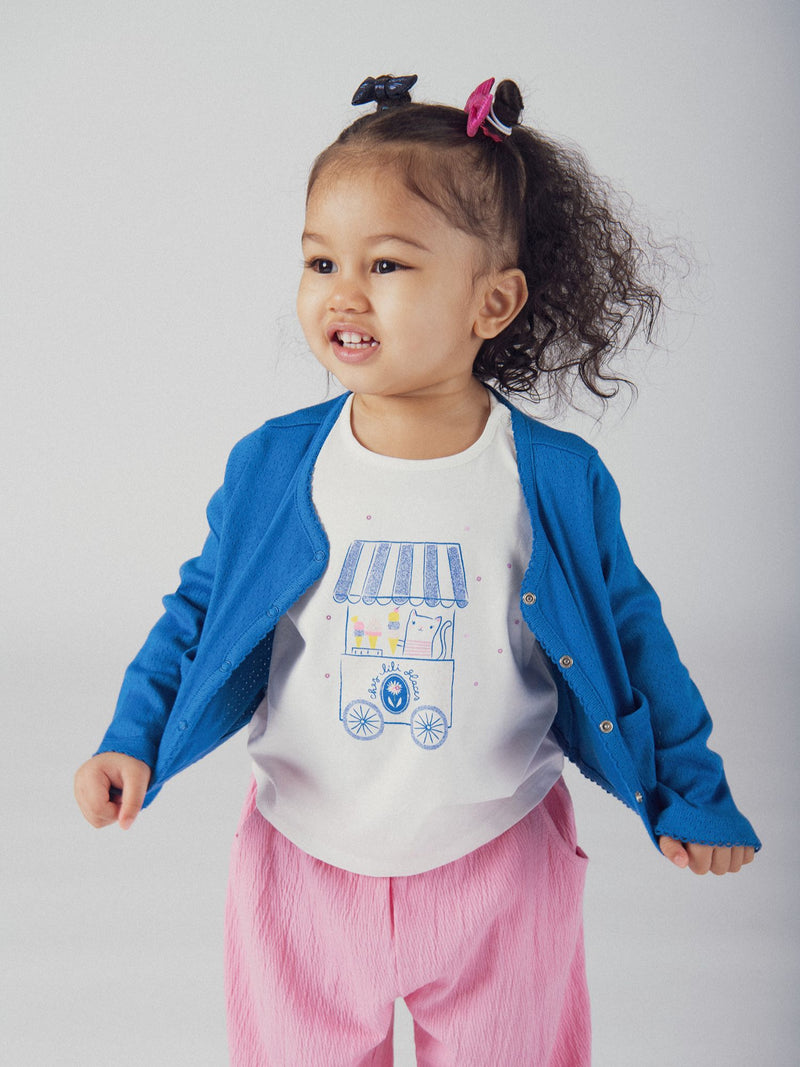 Cardigan de malha em ponto vazado azul cobalto para meninas bebés