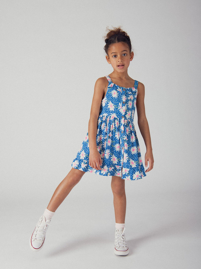 Vestido azul com padrão de flores para meninas