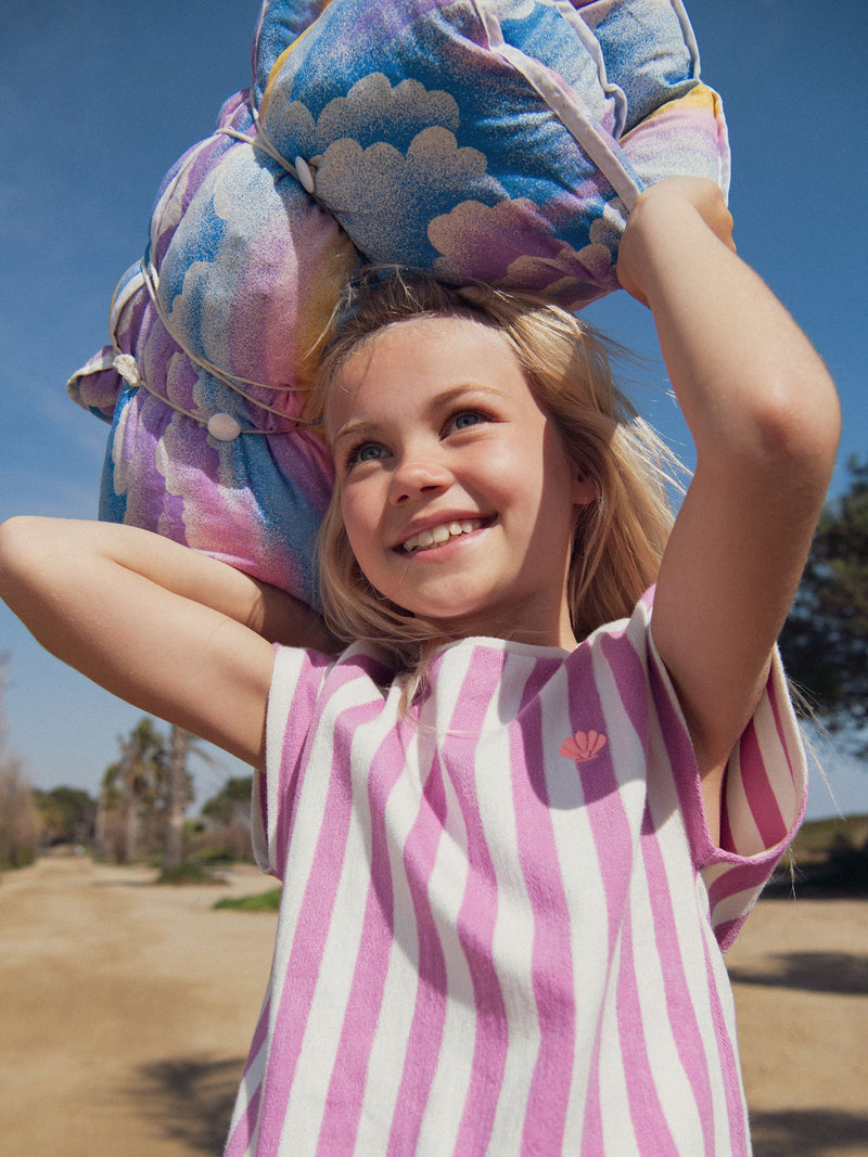 T-shirt às Riscas Rosa e Ecru para Menina