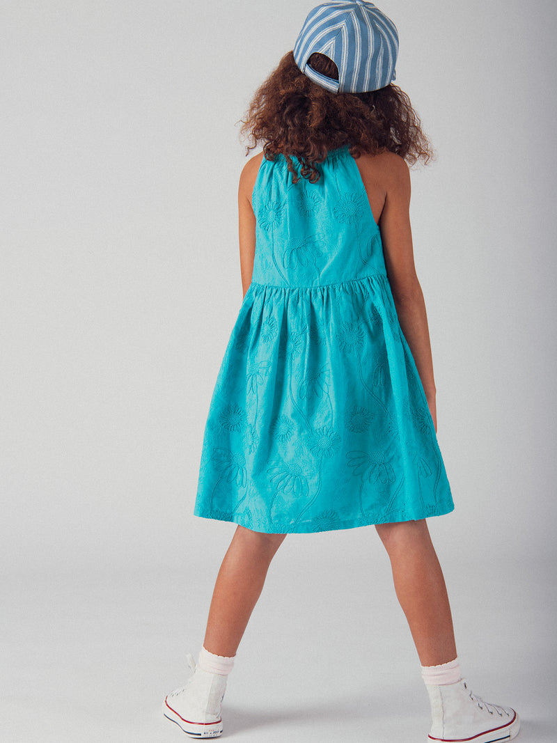 Vestido azul totalmente bordado para meninas