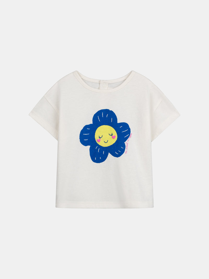 T-shirt ecru com motivo de flor para menina