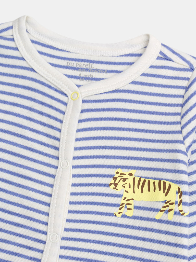 Pijama raiado com impressão de tigre para bebê menino