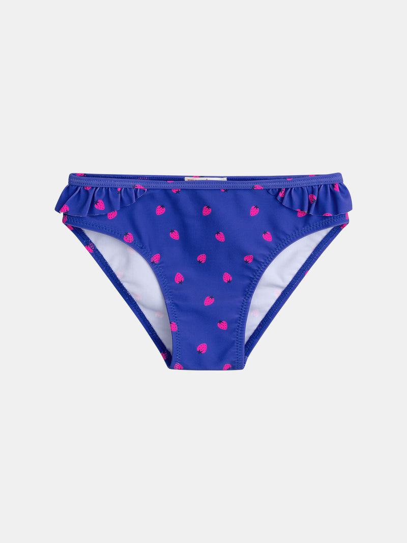 Fato de banho azul de 2 peças com estampado de morangos para meninas.PRODUCT