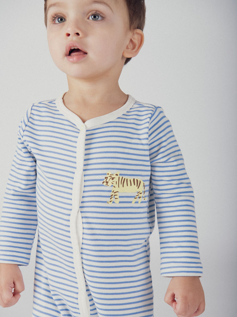 Pijama raiado com impressão de tigre para bebê menino