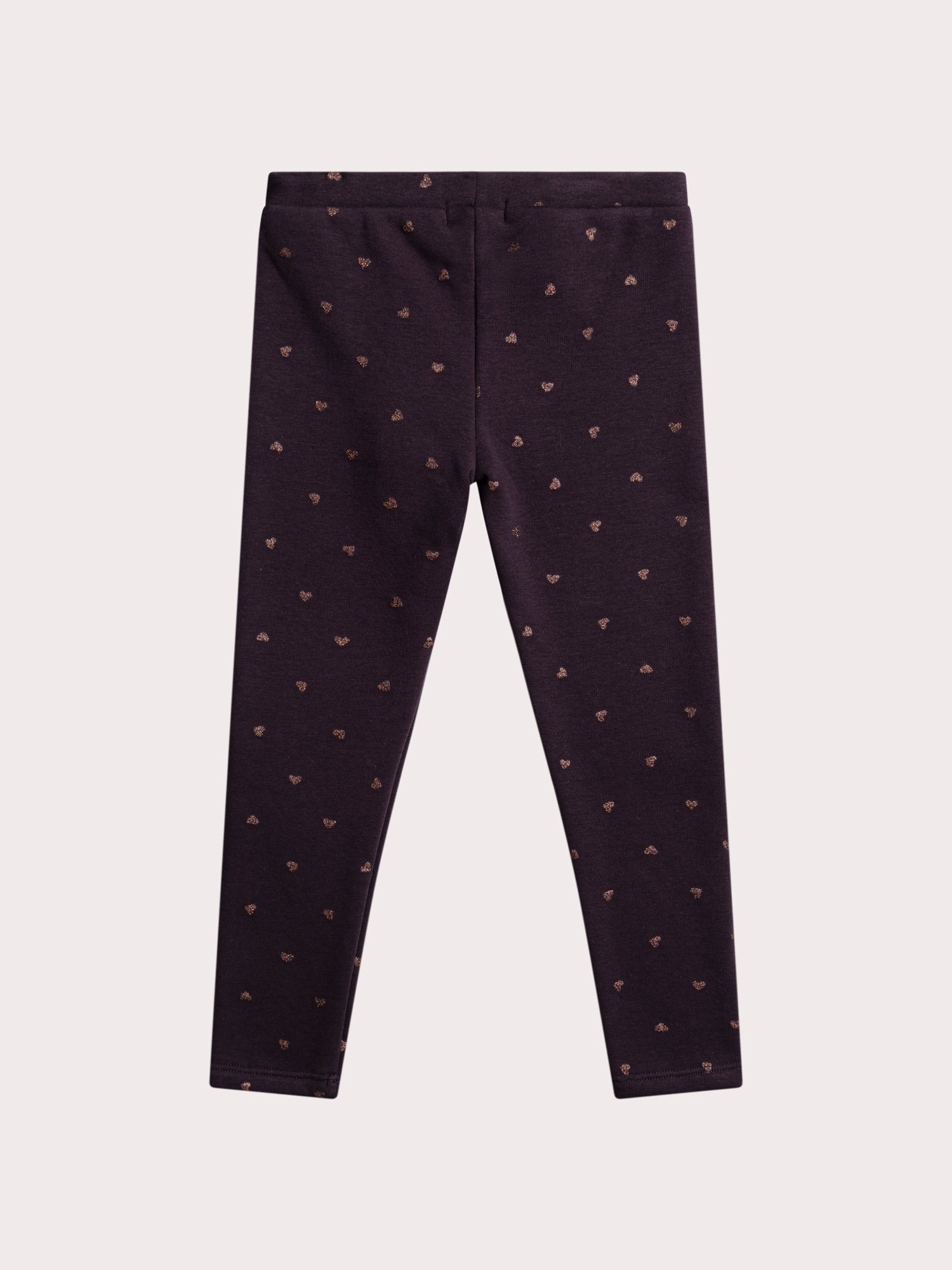 Leggings roxos com estampado de coração e glitter