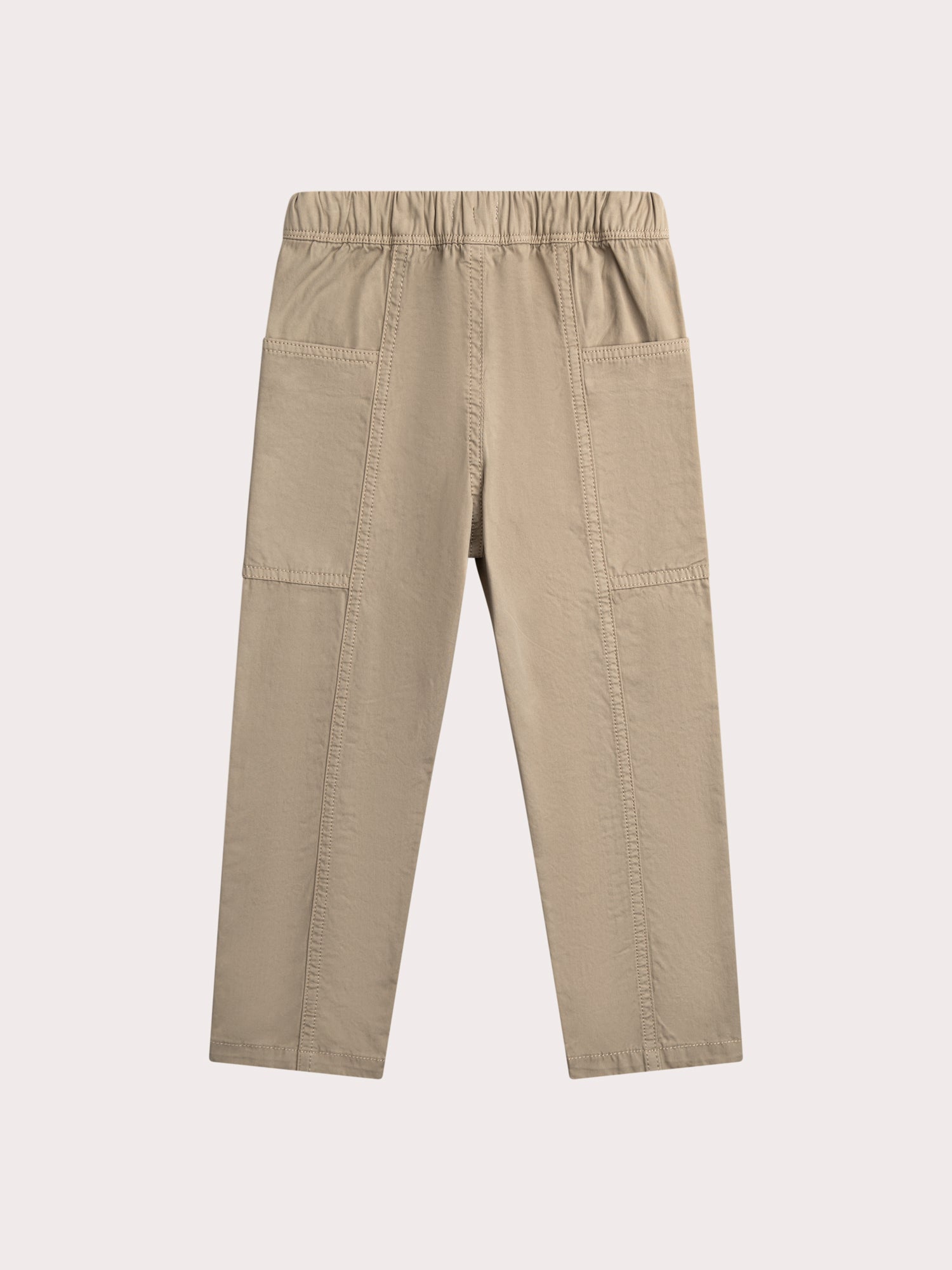 Calças beiges com bolsos estranhos