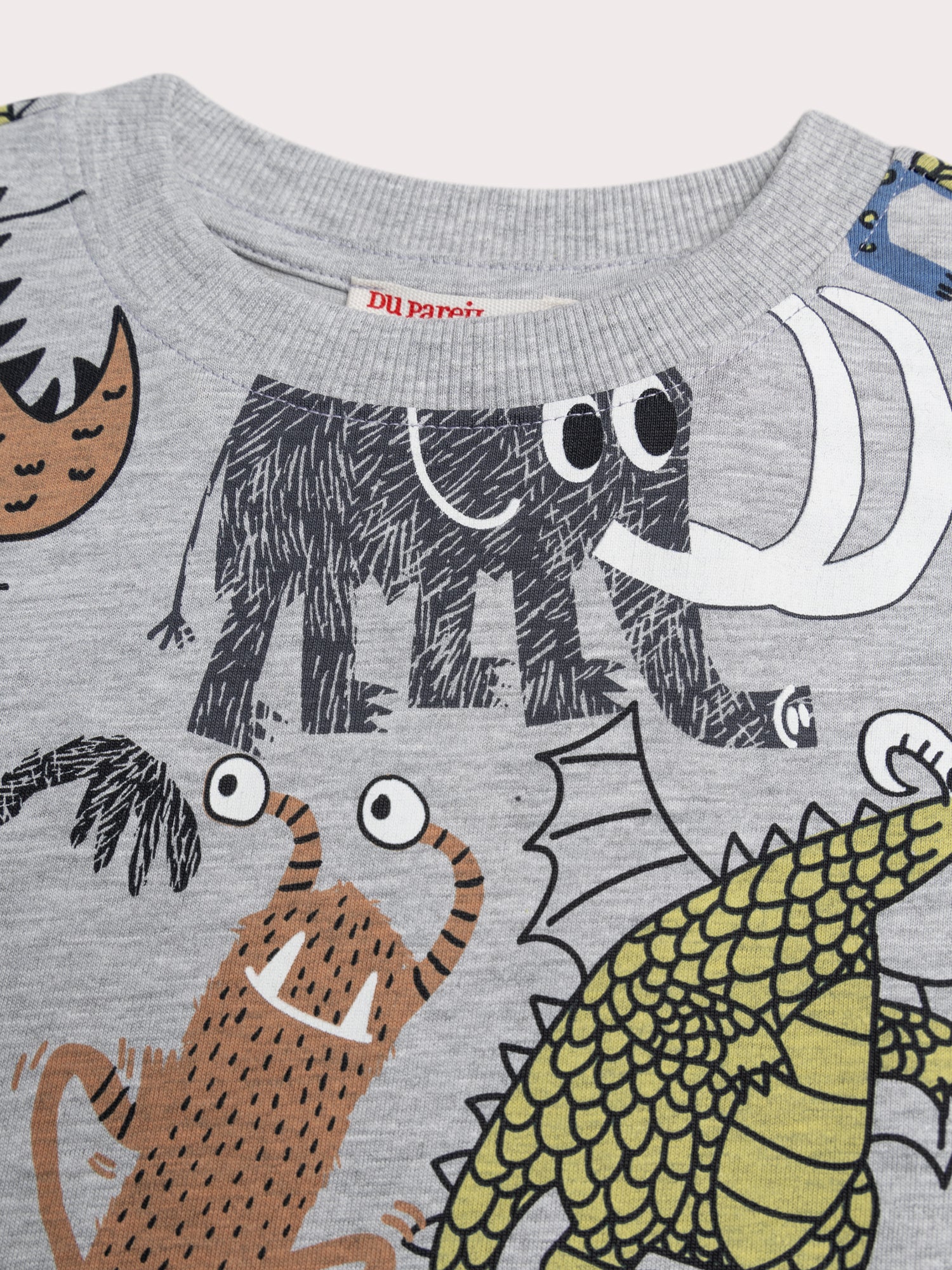 T-shirt cinza melange com estampado de animais e monstros