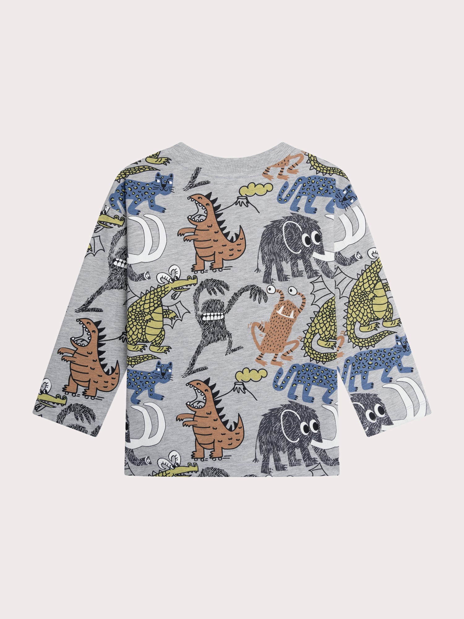 T-shirt cinza melange com estampado de animais e monstros