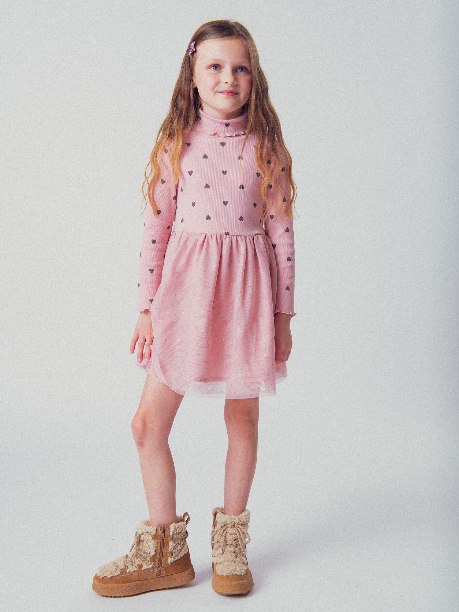 Robe rose bi-matière imprimé cœurs
