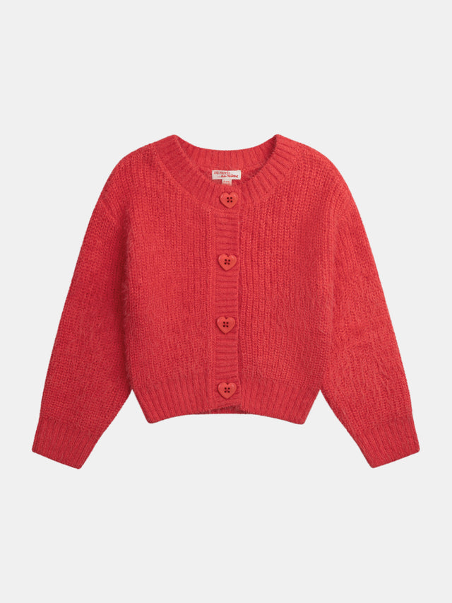 Cardigan rouge boutons cœur pour fille