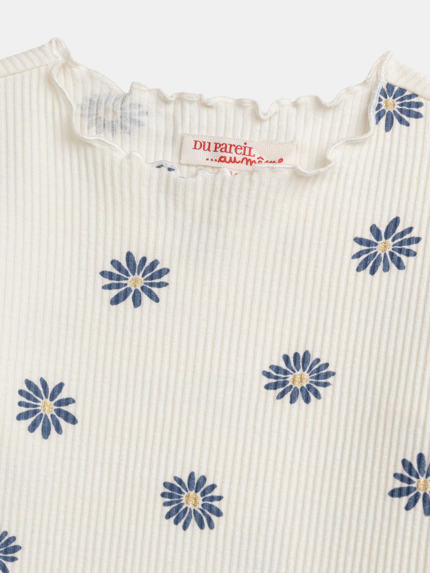 T-shirt ecru de mangas longas impressa com flores para meninas