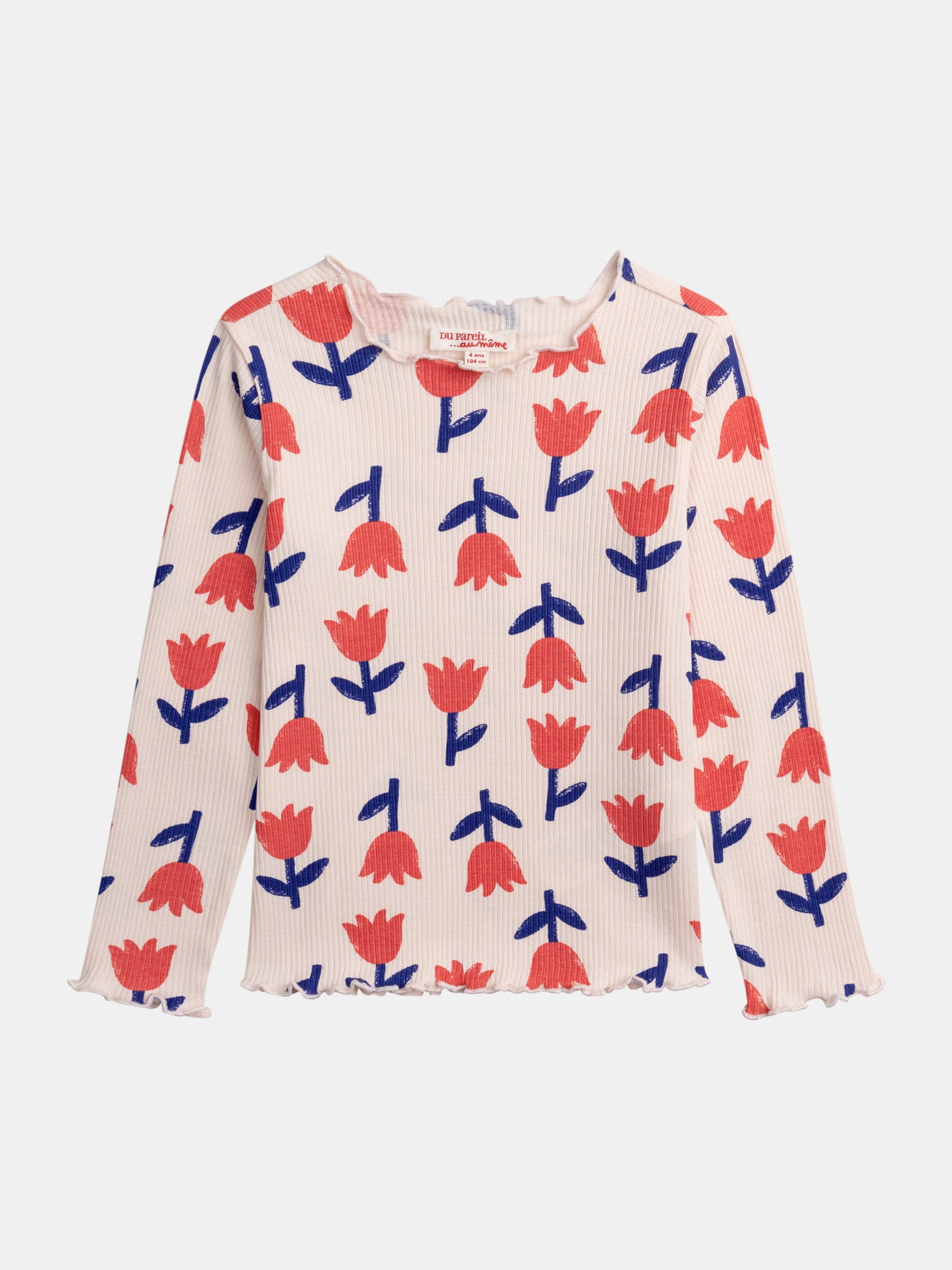 T-shirt ribada com mangas longas, rosa com estampa de clássicos para meninas