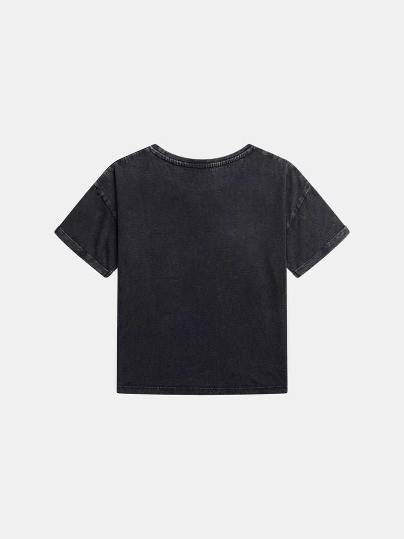 T-shirt cinza escuro com animação de unicórnio para meninas