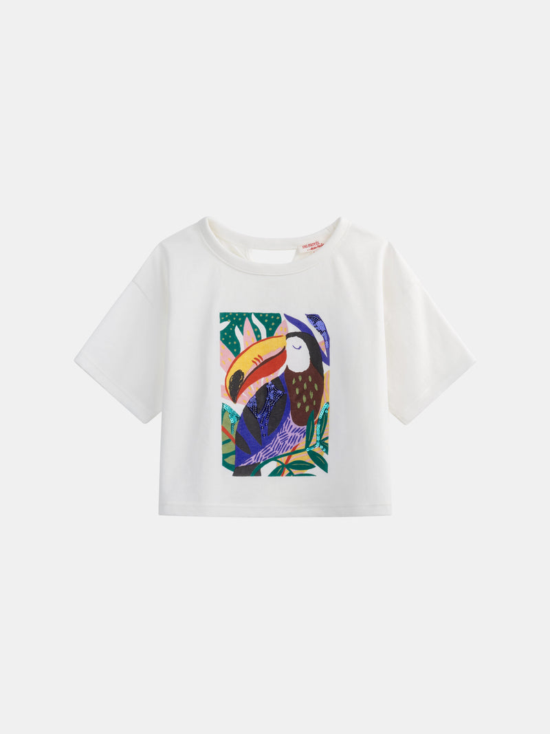 T-shirt ecru com animação de tucano para meninas