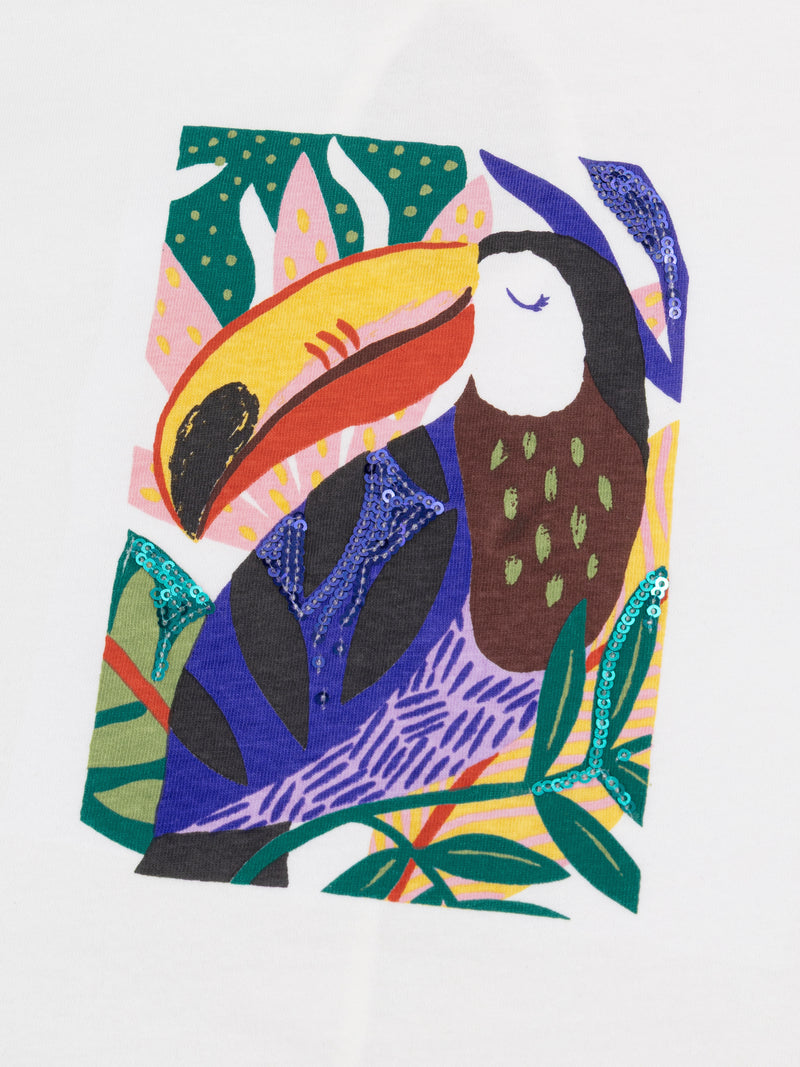 T-shirt ecru com animação de tucano para meninas