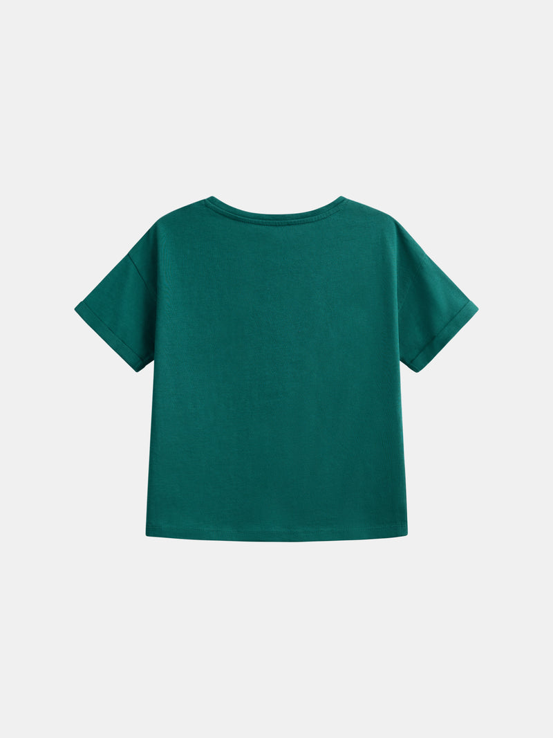 T-shirt verde com animação floral para meninas