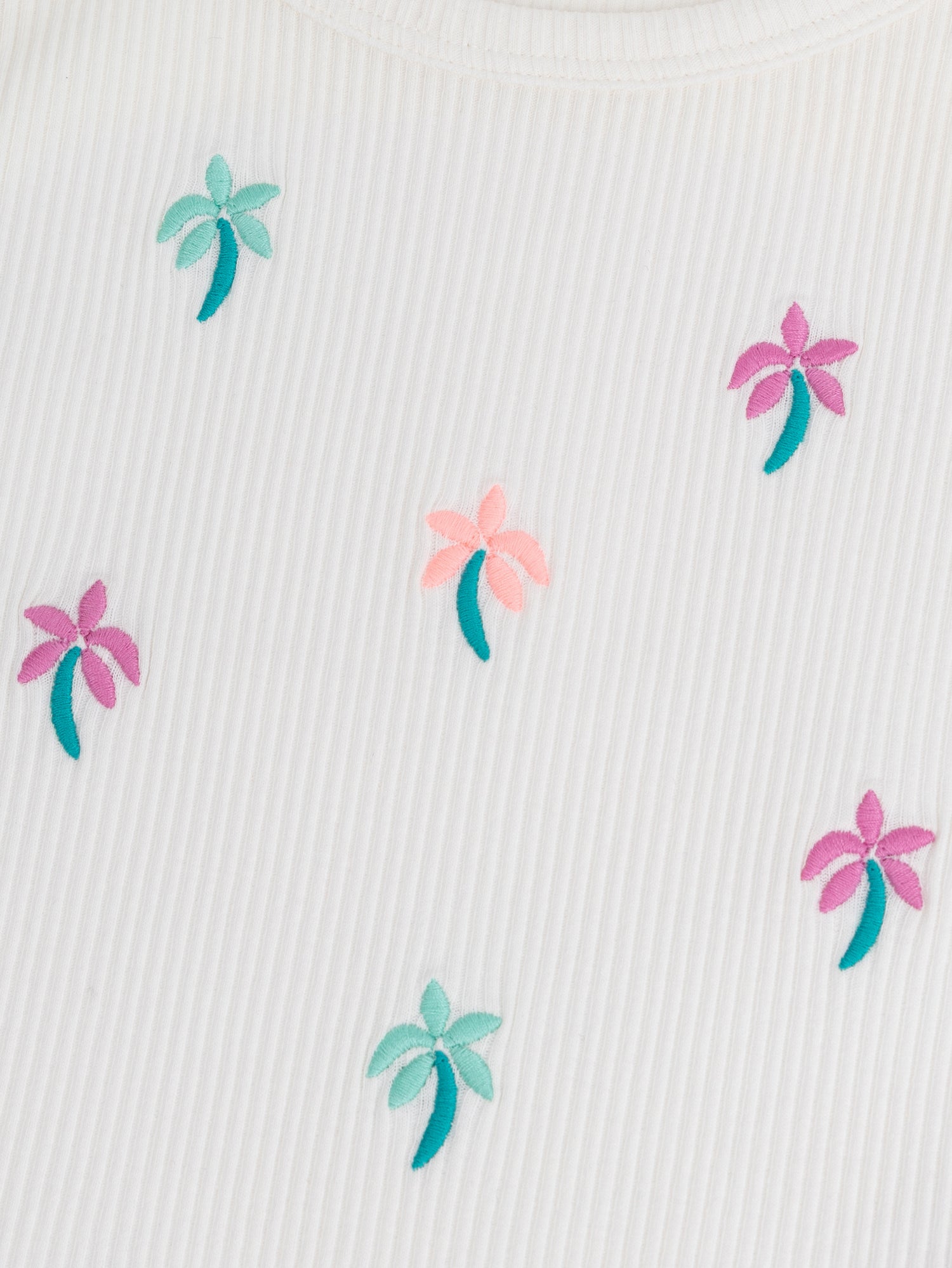 Débardeur écru en côte à broderies palmiers pour fille