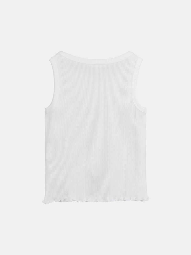 Top ecru em ribado com bordados de palmeira para meninas