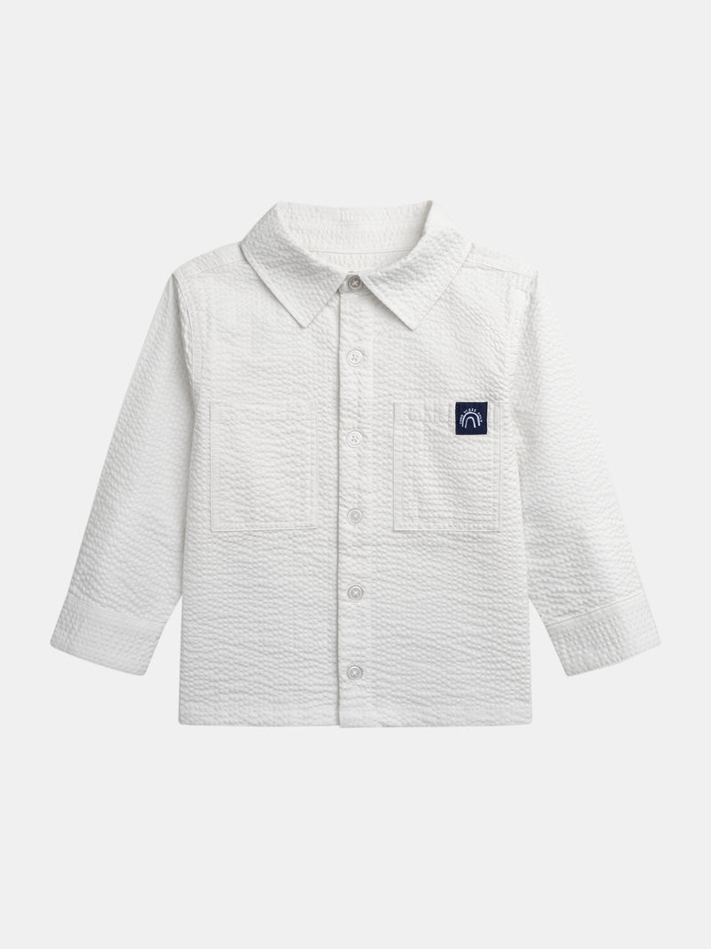 Camisa Texturizada Branca Offset com Bolsos para Meninos