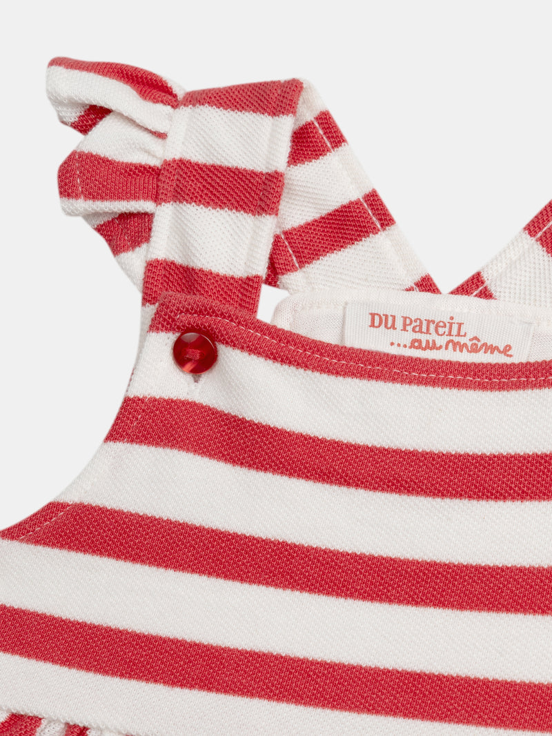 Vestido risca vermelha e creme com bolsos em forma de coração para bebés