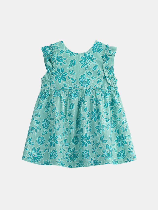 Vestido integral de estampado floral verde água para menina bebé