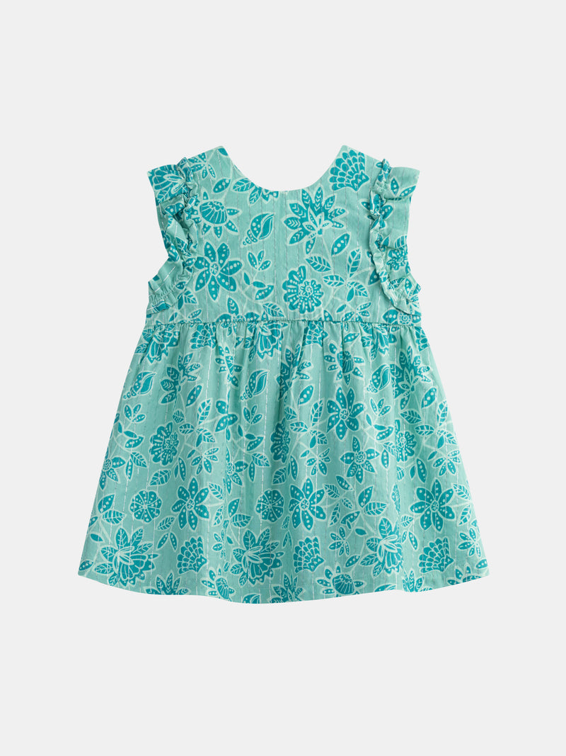 Vestido integral de estampado floral verde água para menina bebé