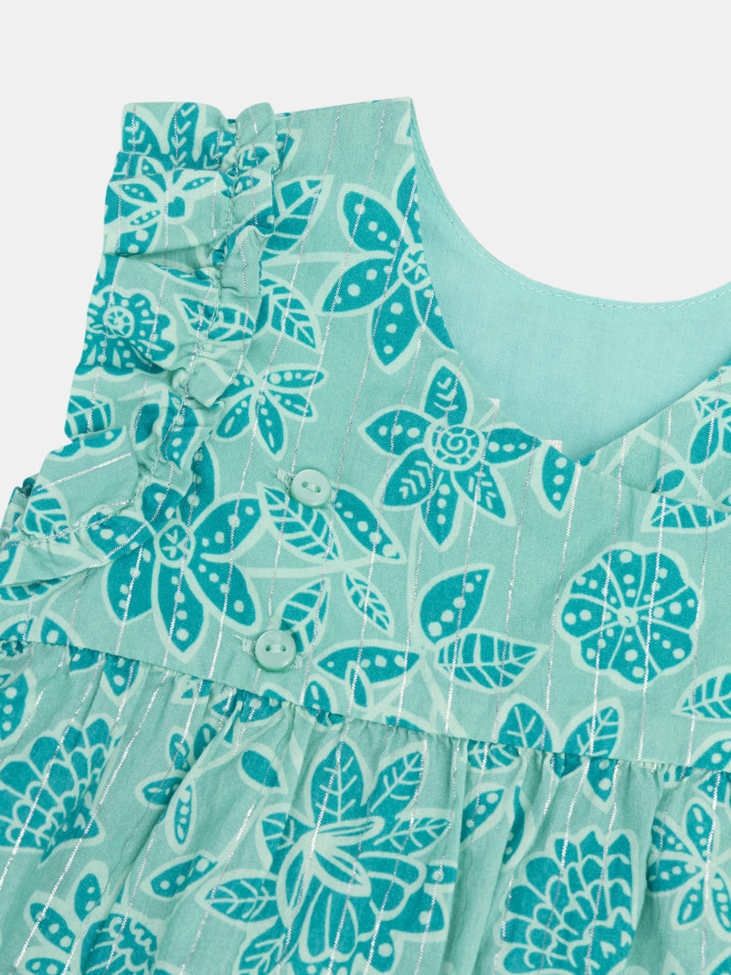 Vestido integral de estampado floral verde água para menina bebé