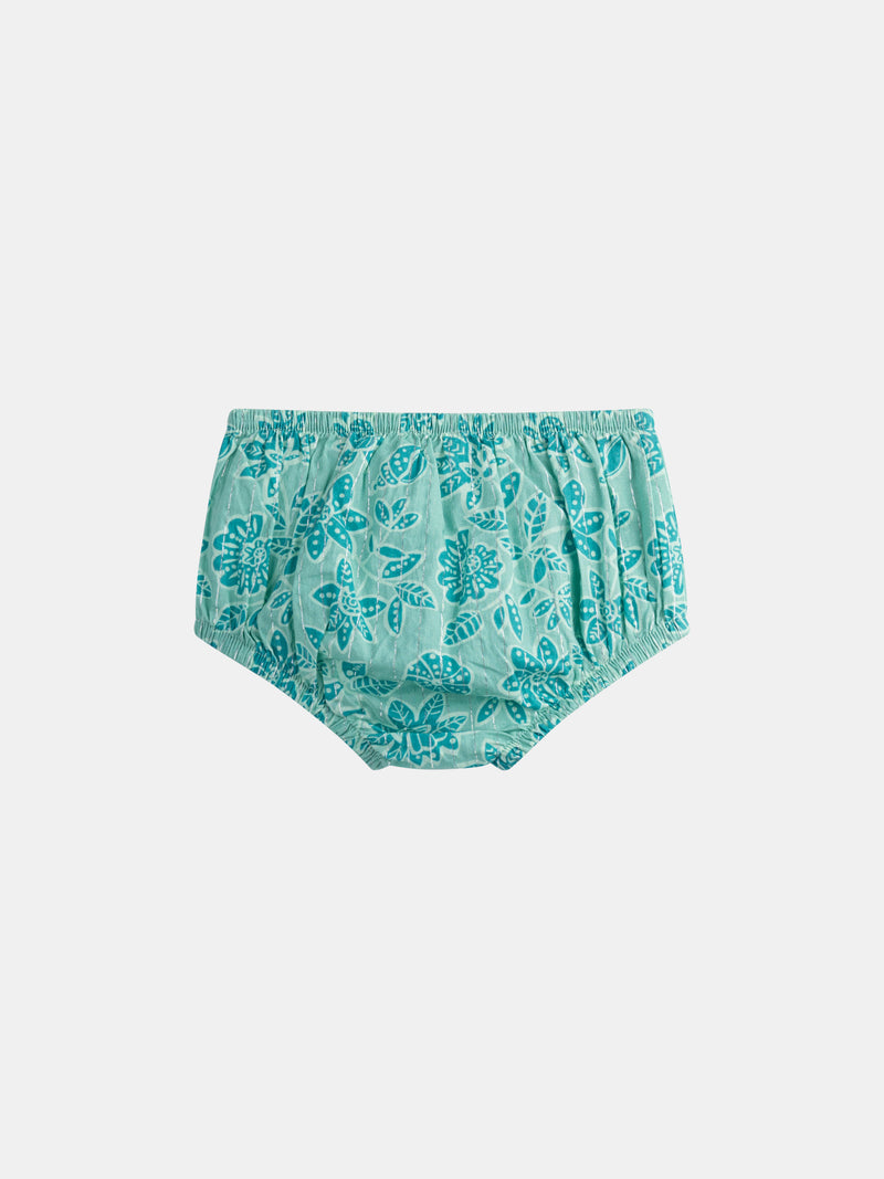 Vestido integral de estampado floral verde água para menina bebé