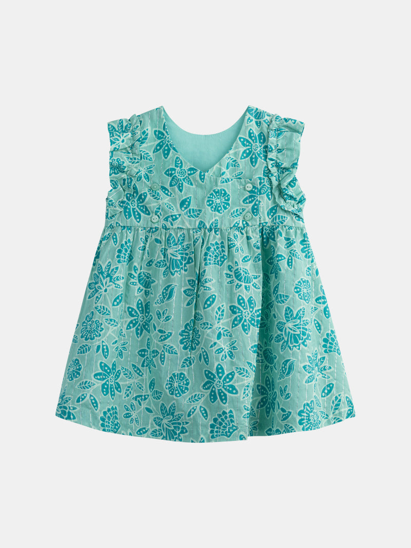Vestido integral de estampado floral verde água para menina bebé