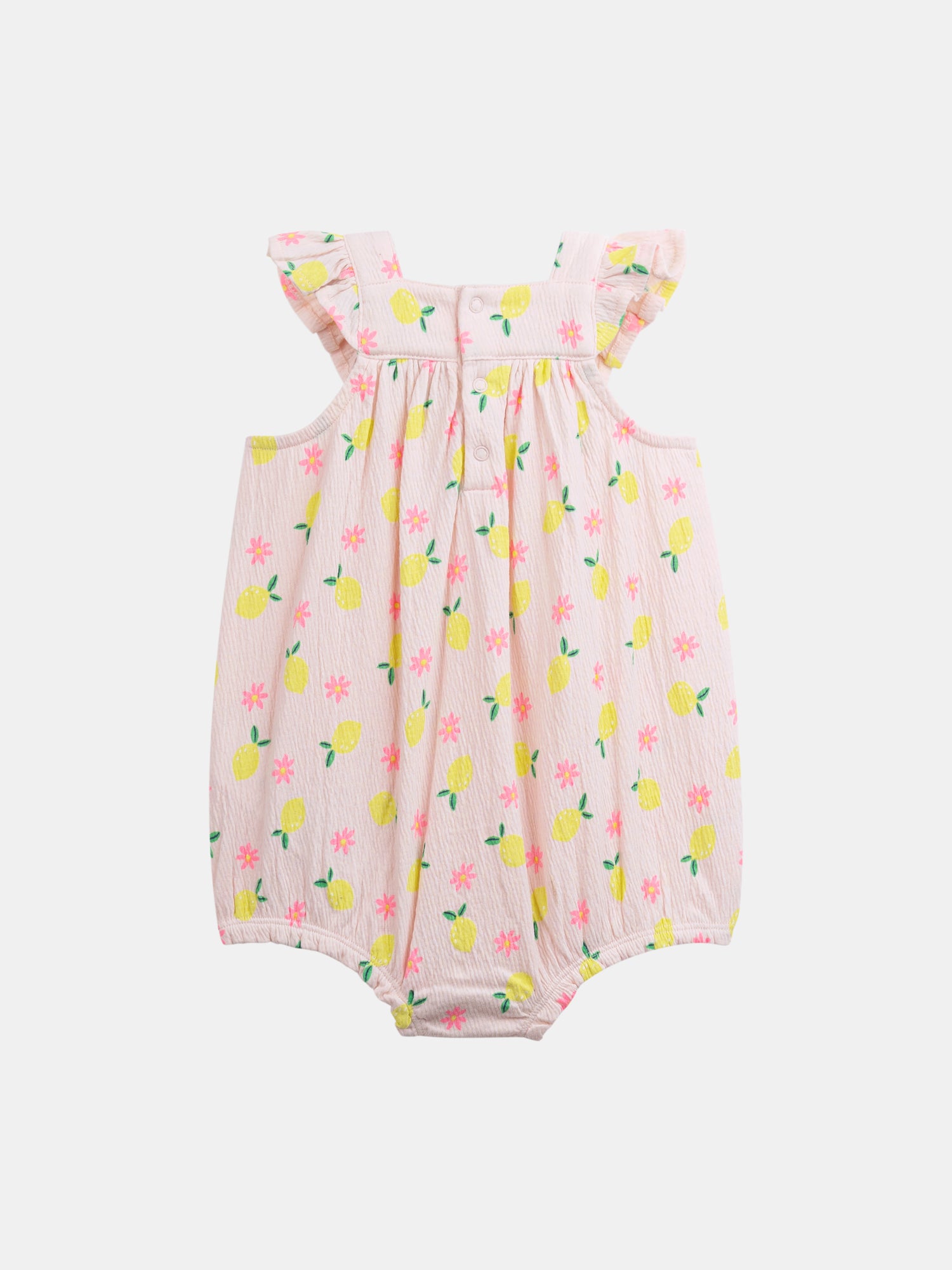 Barboteuse rose à imprimé citrons et fleurs pour bébé fille