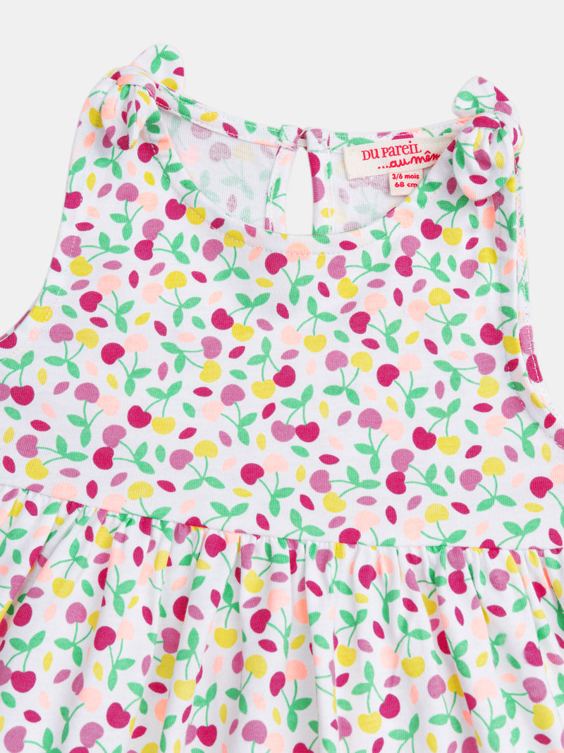Vestido multicolor com padrão de cerejas para menina