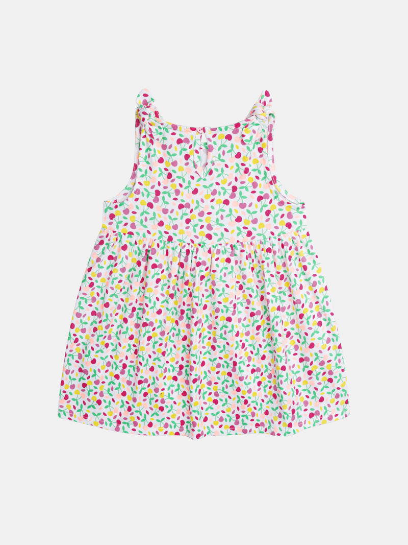 Vestido multicolor com padrão de cerejas para menina