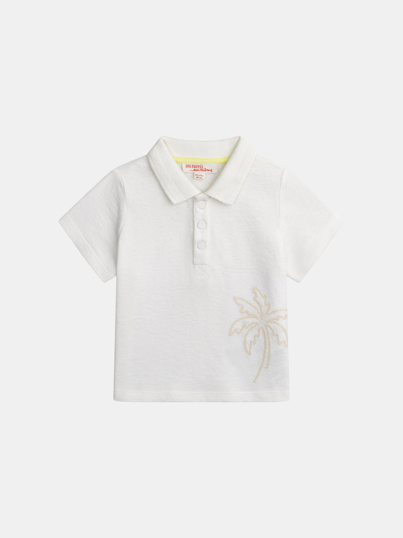 Polo ecru com bordado de palmeira para bebé rapaz
