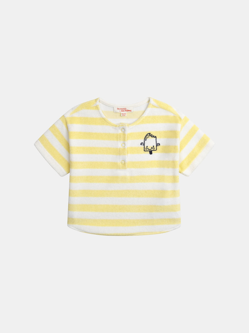 Conjunto de t-shirt e calções às riscas amarelas para bebé rapaz