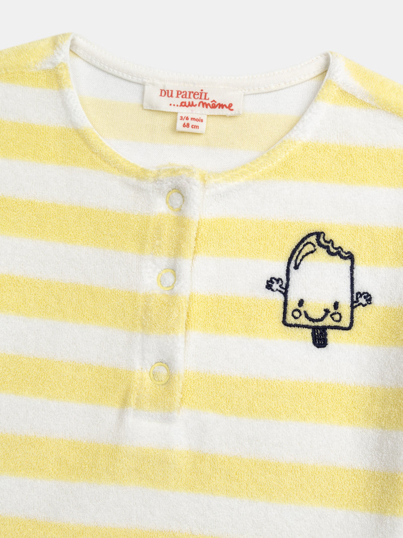 Conjunto de t-shirt e calções às riscas amarelas para bebé rapaz