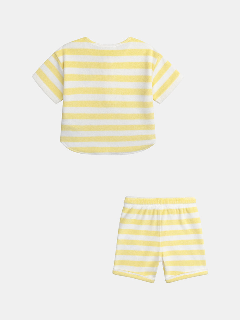 Conjunto de t-shirt e calções às riscas amarelas para bebé rapaz