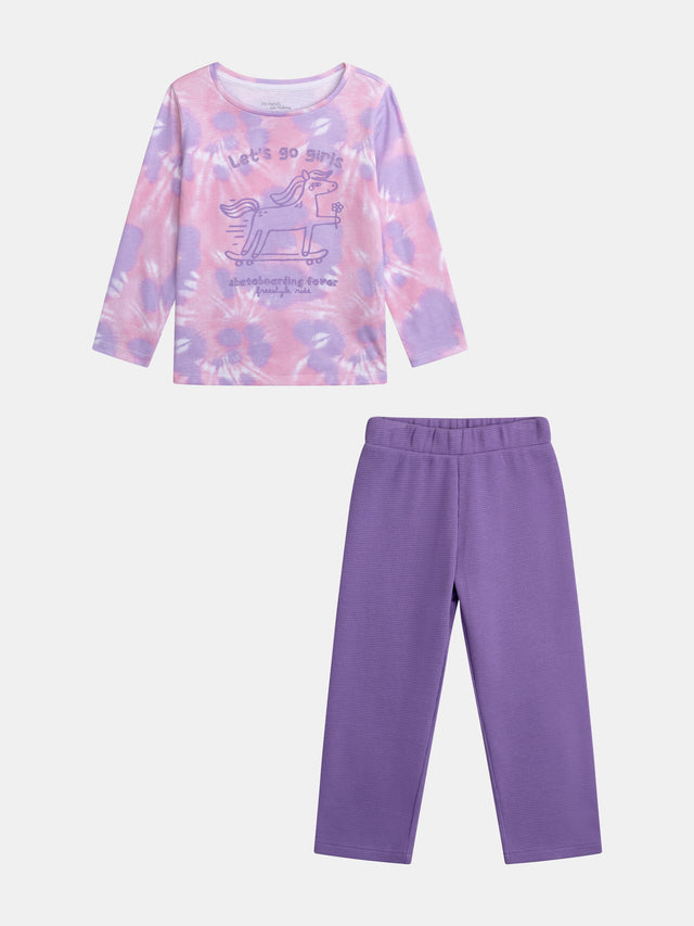 Pyjama tie-dye violet à motif "Poney Skateboarding Fever" pour enfant fille