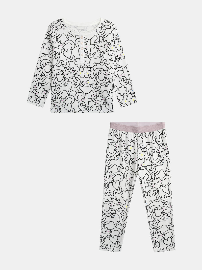 Pyjama écru long avec imprimé intégral "DREAM" pour enfant fille