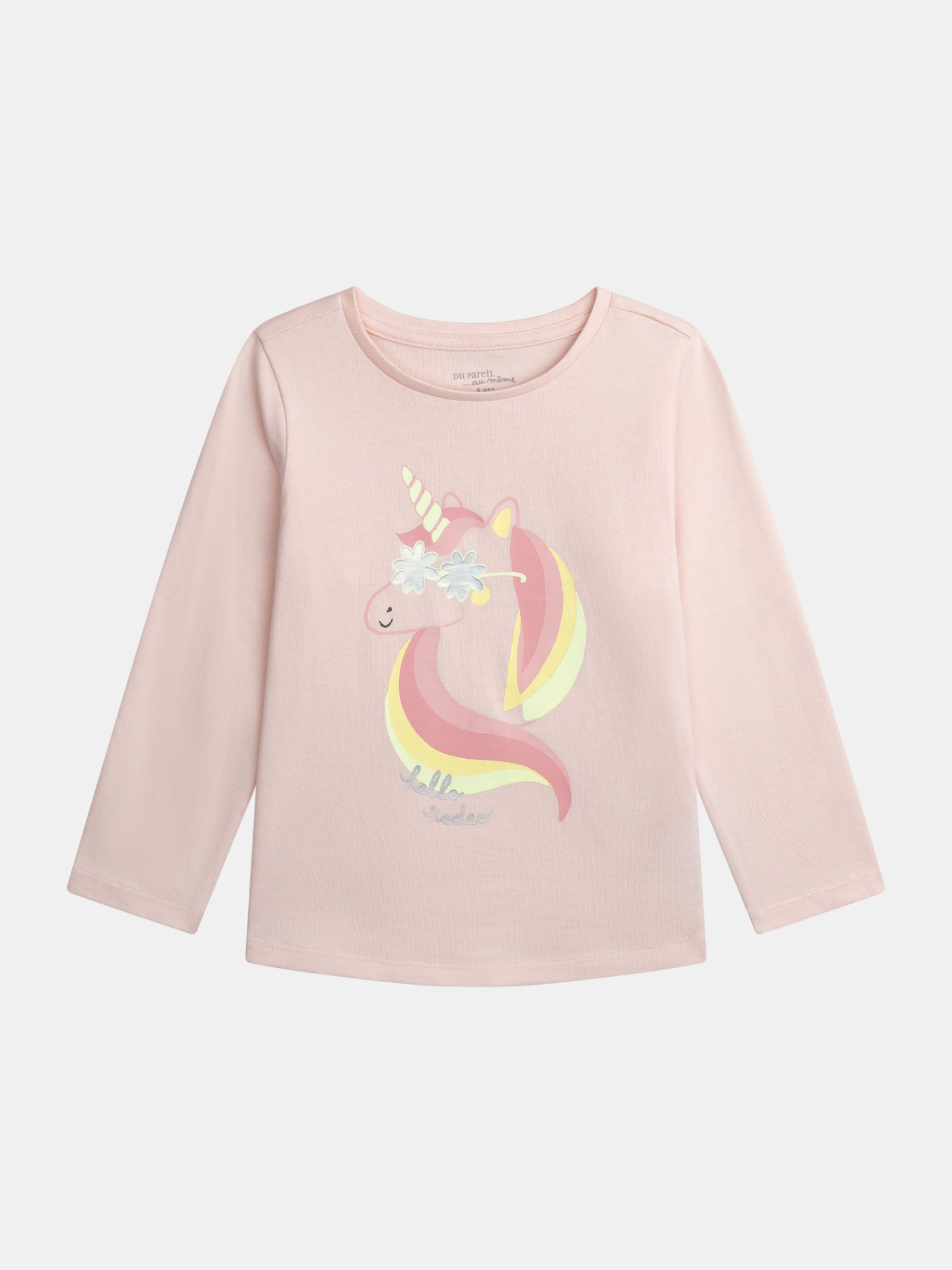 Pyjama long phosphorescent  rose poudré à motif licorne pour enfant fille
