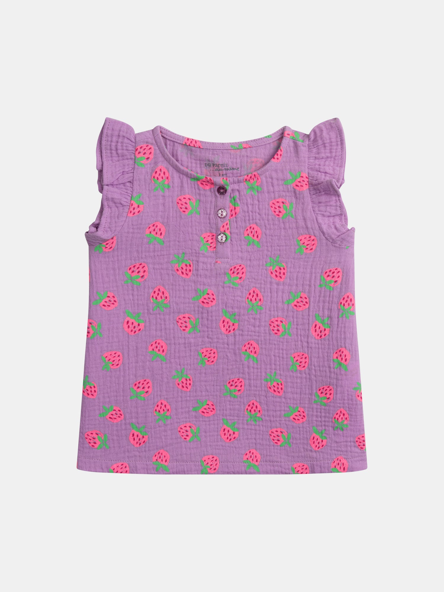 Pijama curto roxo impresso "Morango Gourmet" para meninas
