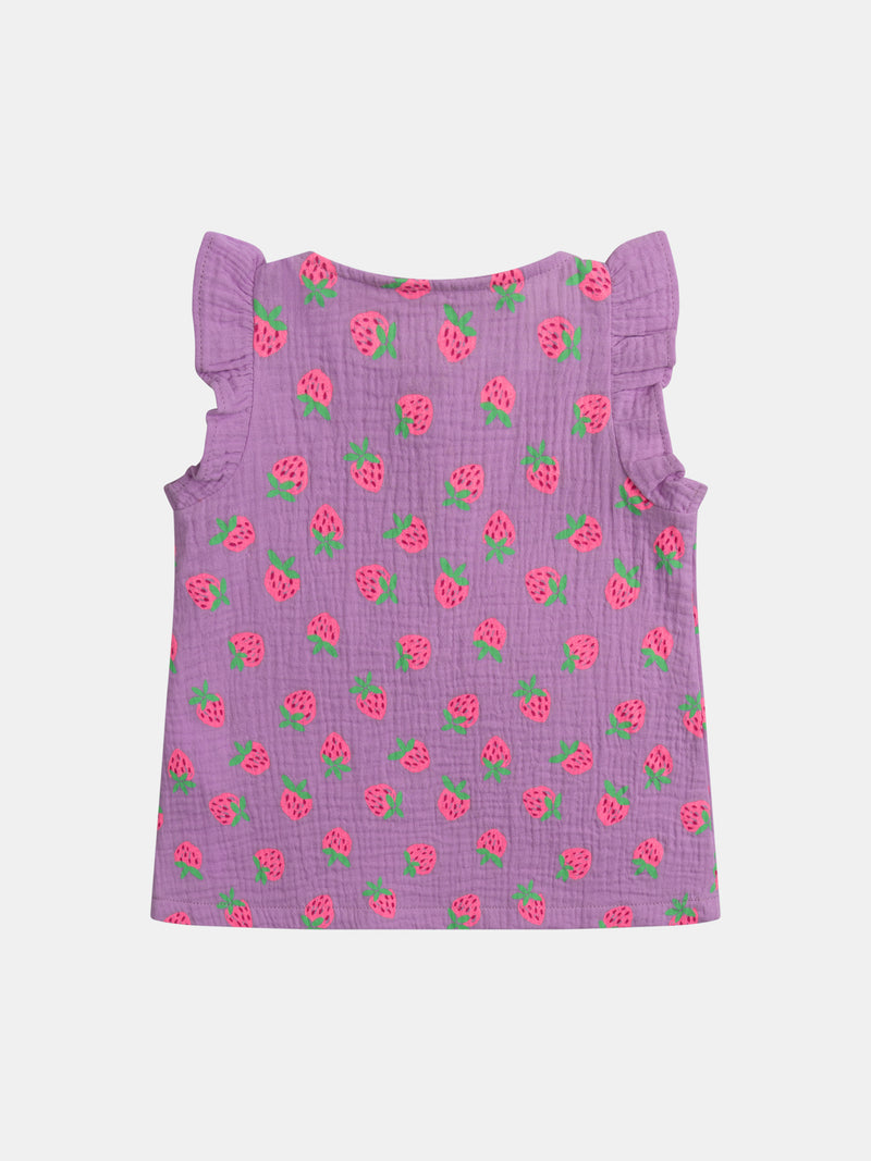 Pyjama court violet imprimé "Fraises Gourmandes" pour enfant fille