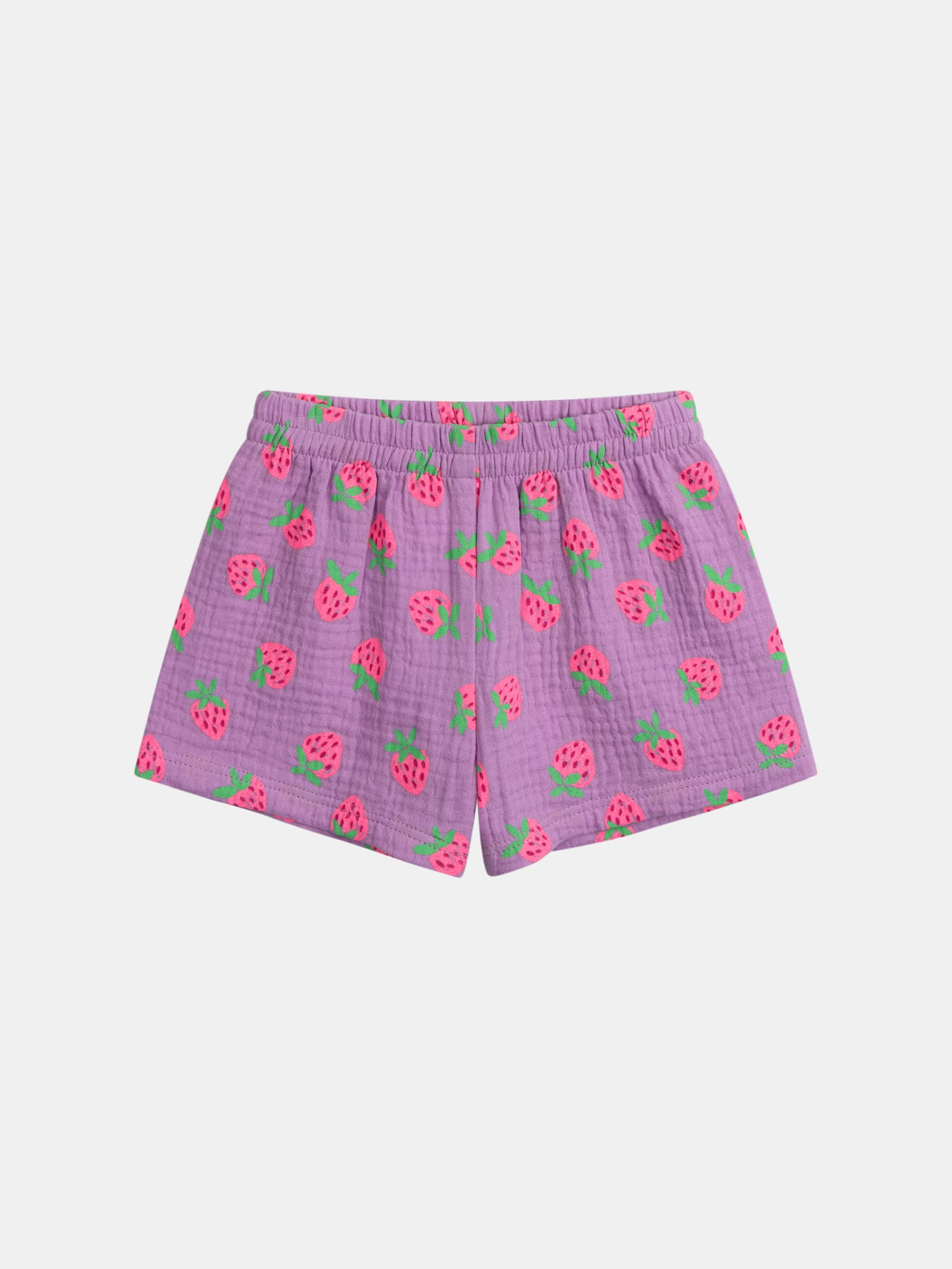 Pijama curto roxo impresso "Morango Gourmet" para meninas