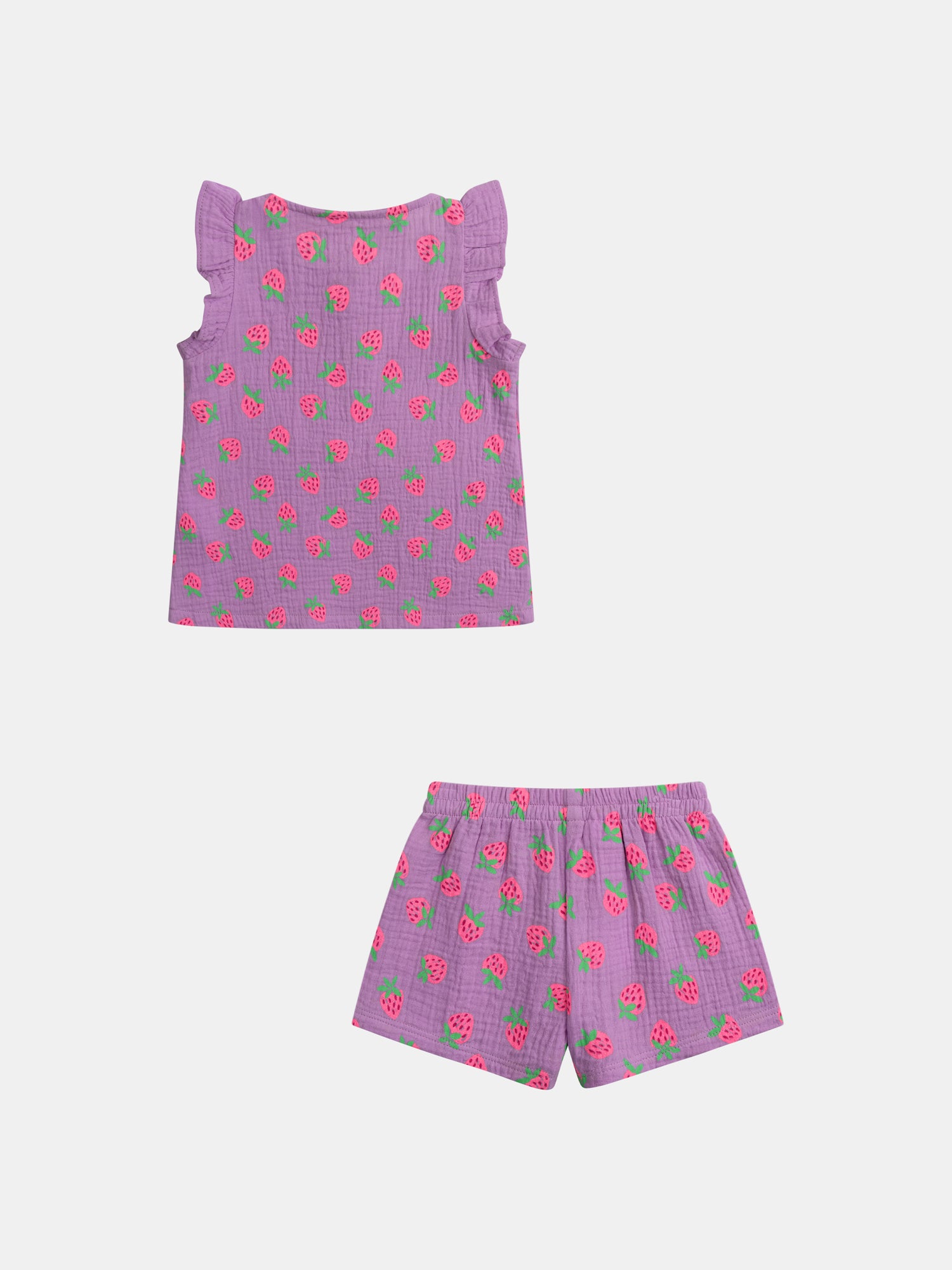 Pijama curto roxo impresso "Morango Gourmet" para meninas