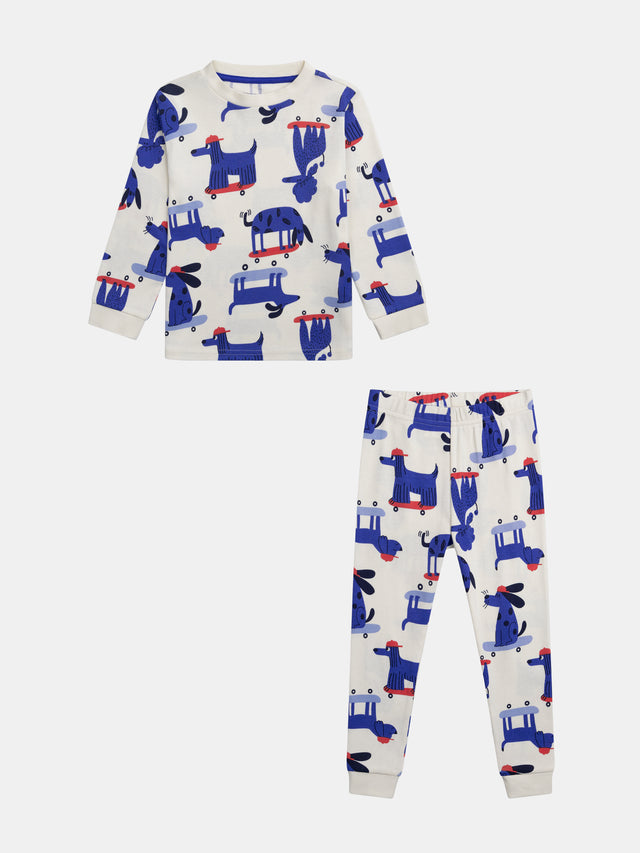 Pyjama écru imprimé all-over chien à roulette pour garçon