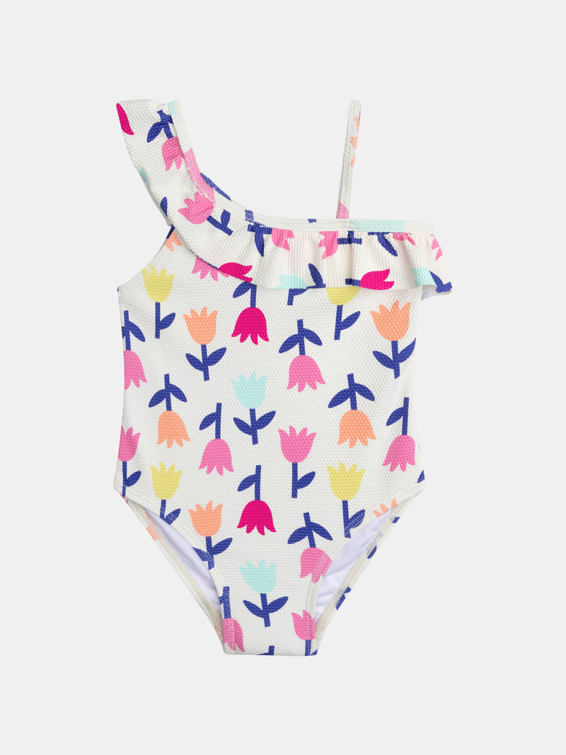 Fato de banho de uma peça impresso com tulipas para meninas