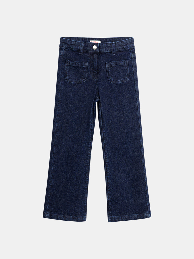 Jeans de denim azul escuro com bolsos para meninas